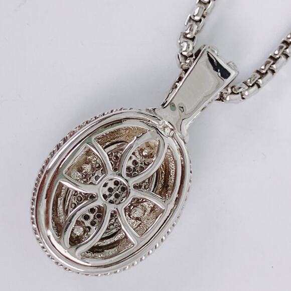 Vintage Signed Two Tone Necklace Pavé Crystal Oval Pendant Box Chain Sparkling - Picture 8 of 14